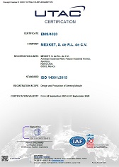 Environment System Certificate : ISO14001 (Mexico Factory)